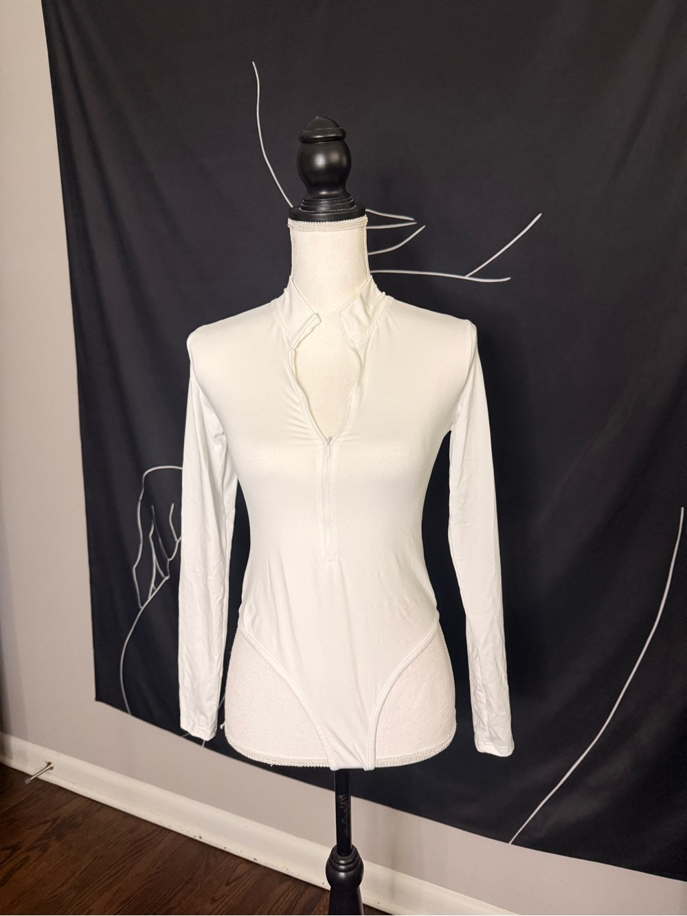 White Long-Sleeve Zip-Front Women’s Bodysuit